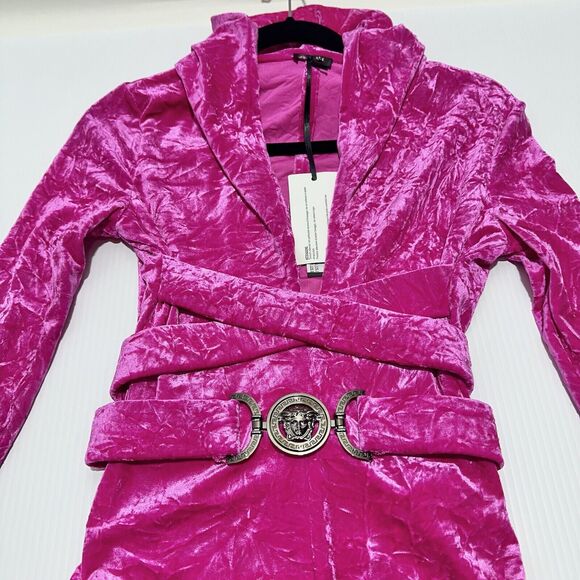 NWT Versace Jumpsuit 38 US 2 Biggie Medusa Pink Crushed Velvet Flare Leg $3,225 - Picture 8 of 15